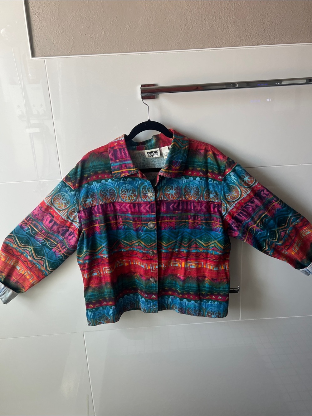 Chico’s Design size 3 rainbow denim jacket